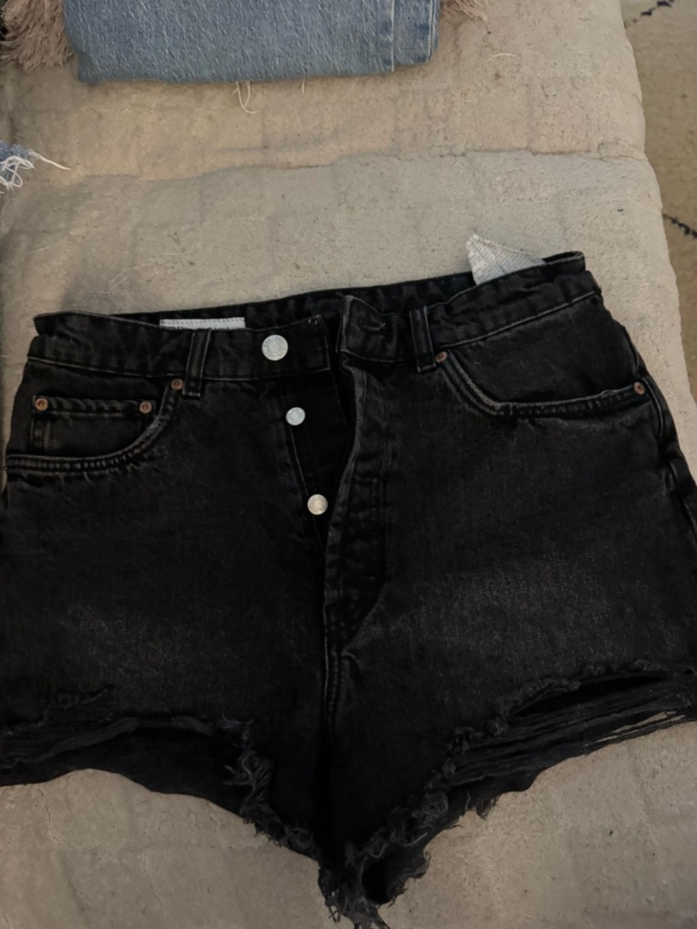 Zara Black Distressed Denim Cutoff Shorts